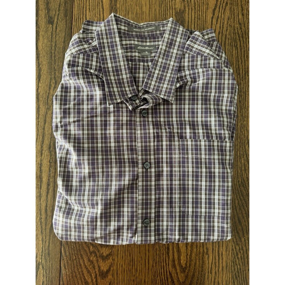 Eddie Bauer Men's  Button down Long sleeve Plaid Purple Shirt XL